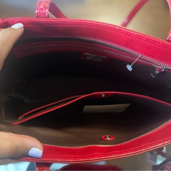 Lauren Ralph Lauren Newbury Tote Saffiano Leather Purse Red Pocketbook - Picture 7 of 9